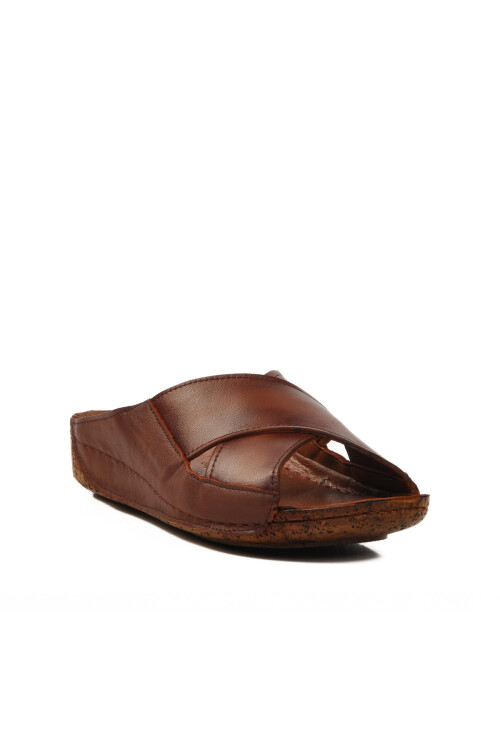 Tan Genuine Leather Womens Slippers 001 Z