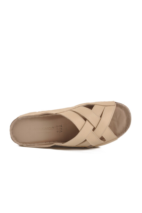 Beige Genuine Leather Womens Slippers 003 Z