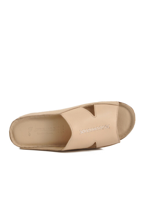 Beige Genuine Leather Womens Slippers 012 Z