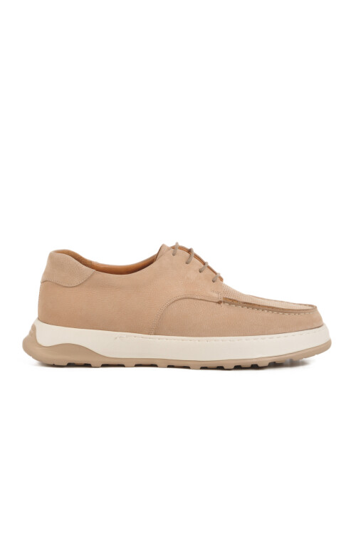 Beige Nubuck Genuine Leather Mens Casual Shoes Premium 8212 M