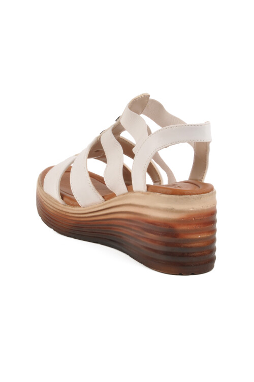White Velcro Heeled Womens Sandals T-001 Z