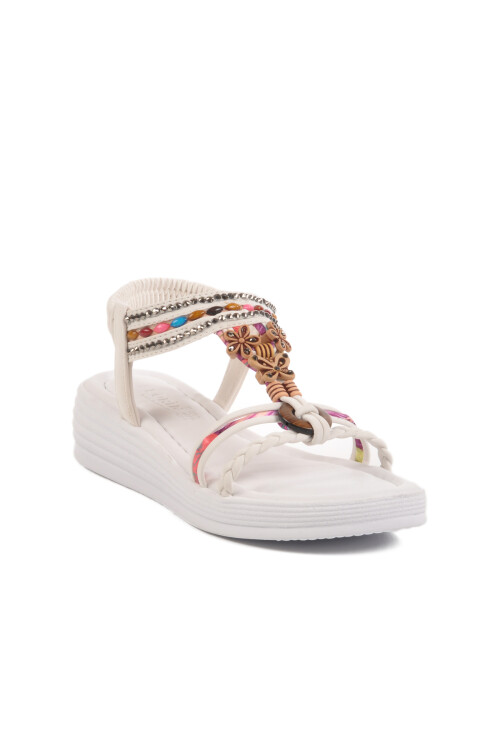 AyakmodWhite Embroidered Lightweight Women's Sandals Florin T-008 Z