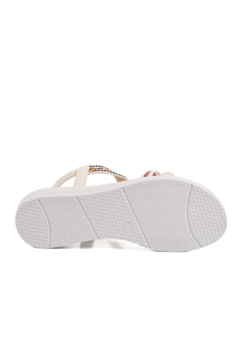 Beyaz İşlemeli Hafif Kadın Sandalet Florin T-008 Z
