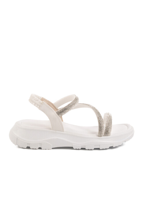 Beyaz Taşlı Kadın Sandalet T-005 Z