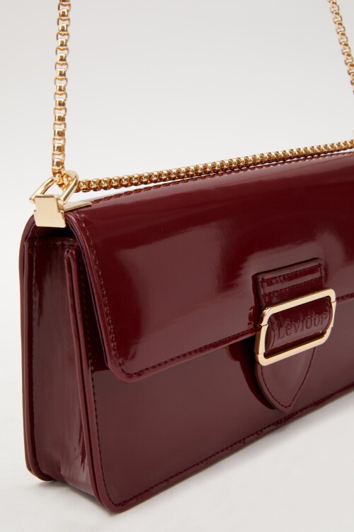 Burgundy Patent Leather Womens Hand and Shoulder Bag 930191