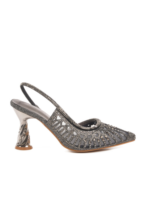 Gray Stone Embroidered Thin Heeled Womens Evening Shoes 25Y125-2 Z