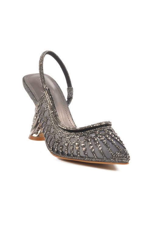 Gray Stone Embroidered Thin Heeled Womens Evening Shoes 25Y125-2 Z