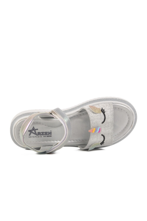 Silver Velcro Orthopedic Girls Sandals 25T105 F