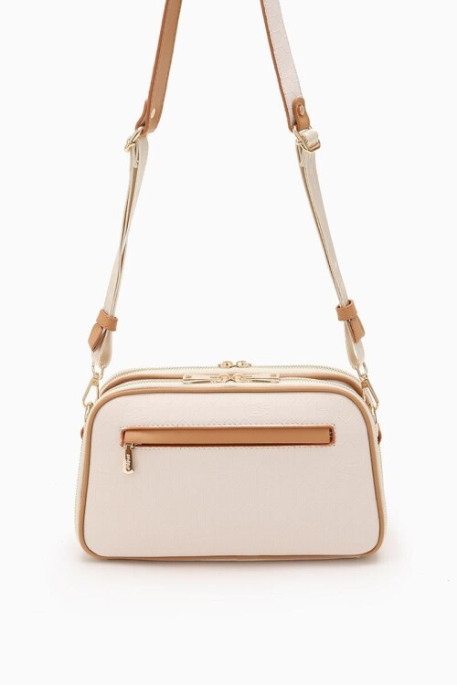 ليفيدورحقيبة كتف كريمية بسحاب مزدوج مطبوعة بنقشة قرص العسل 930044