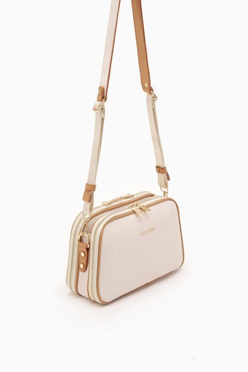 ليفيدورحقيبة كتف كريمية بسحاب مزدوج مطبوعة بنقشة قرص العسل 930044