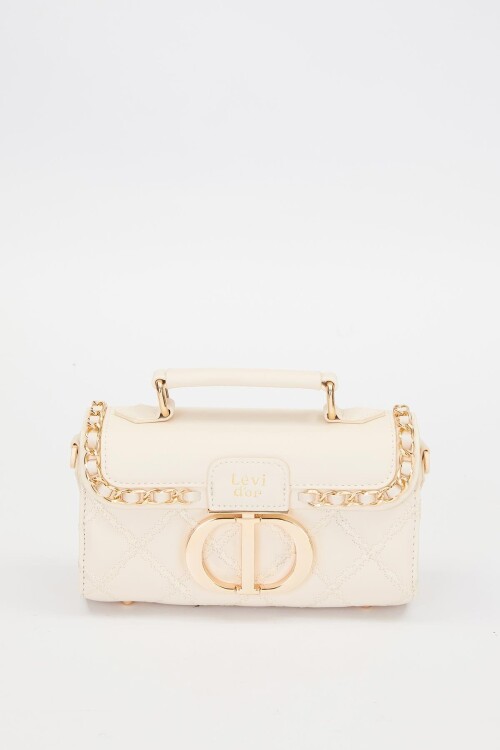 حقيبة كتف كريمية بحلقة معدنية 930427