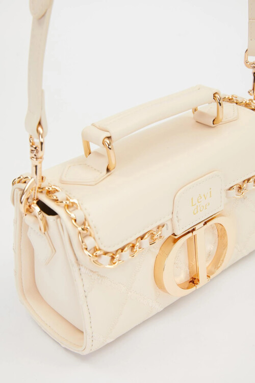 حقيبة كتف كريمية بحلقة معدنية 930427