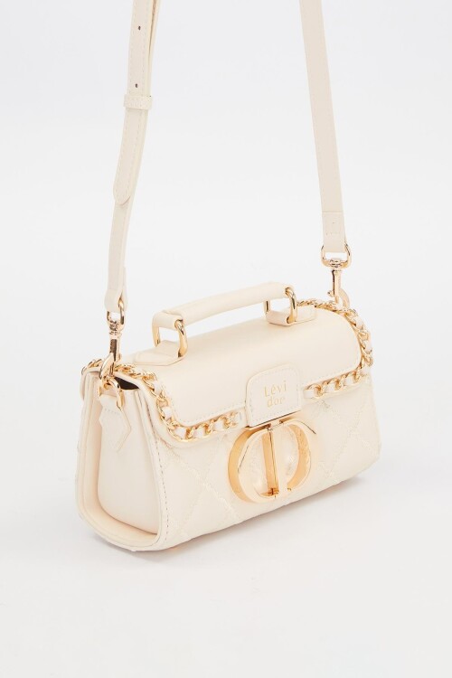 حقيبة كتف كريمية بحلقة معدنية 930427