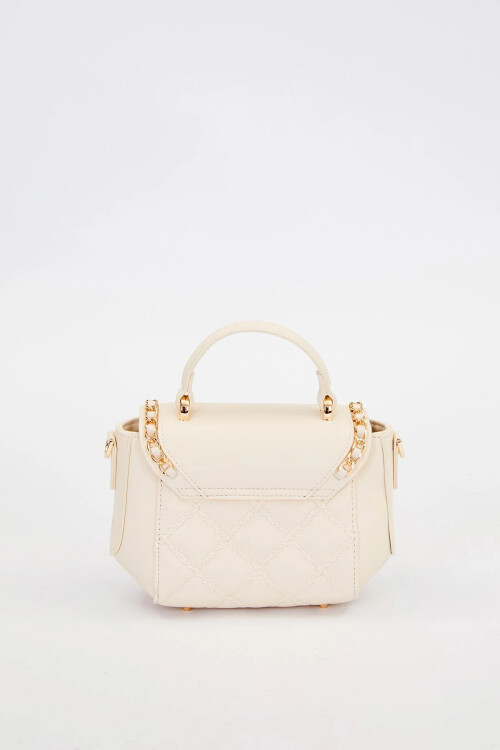 Cream Rectangular Metal Lock Shoulder Bag 930428