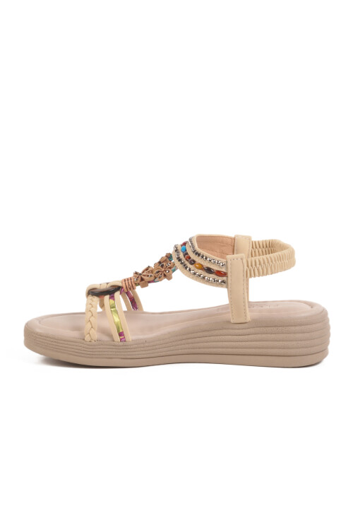 Krem İşlemeli Hafif Kadın Sandalet Florin T-008 Z