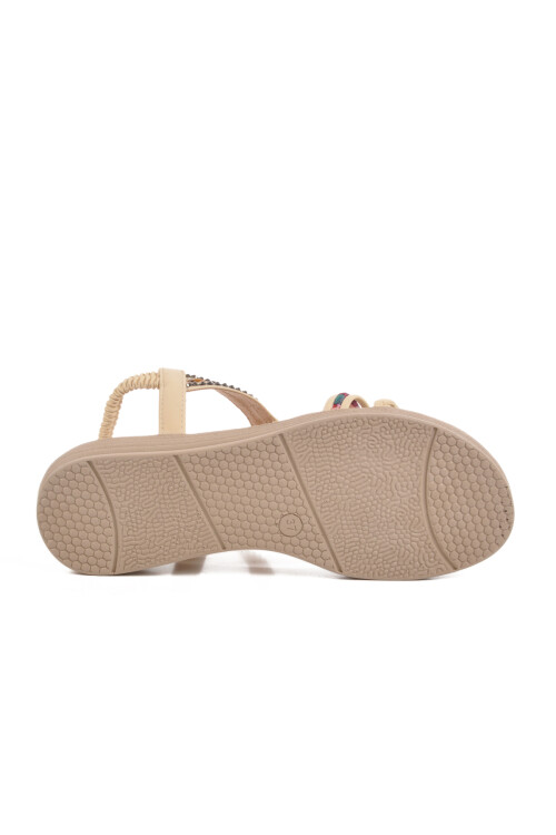 Krem İşlemeli Hafif Kadın Sandalet Florin T-008 Z