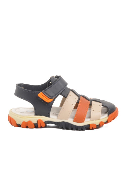 Navy Blue Orange Velcro Boys Sports Sandals 173101 P