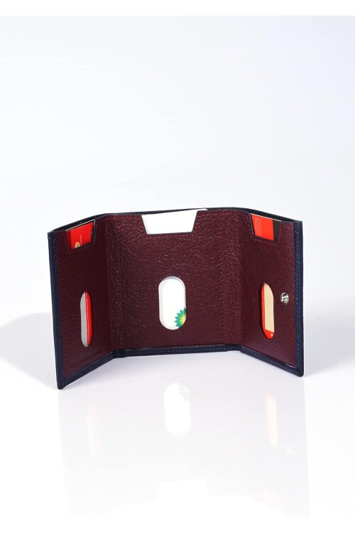 حامل بطاقات رجالي من الجلد الأصلي باللون الأزرق الداكن 724