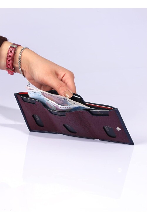 حامل بطاقات رجالي من الجلد الأصلي باللون الأزرق الداكن 724