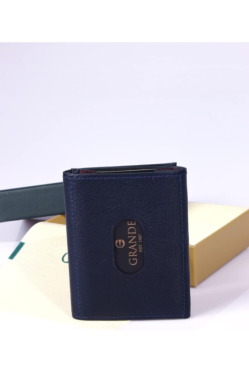 Navy Blue Genuine Leather Mens Card Holder 724