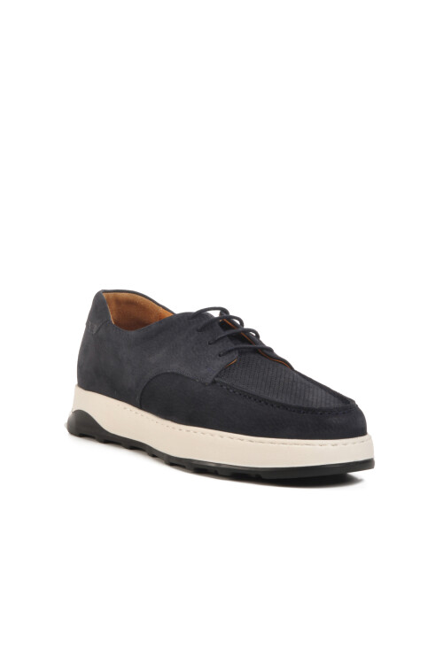 Navy Blue Nubuck Genuine Leather Mens Casual Shoes Premium 8212 M