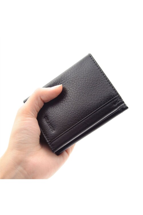 محفظة رجالية من الجلد الطبيعي باللون الأسود 1726