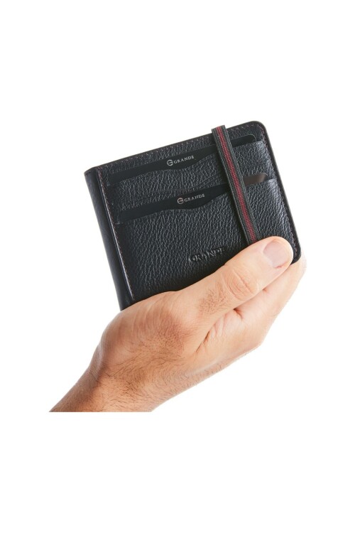 حامل بطاقات رجالي من الجلد الطبيعي باللون الأسود 755