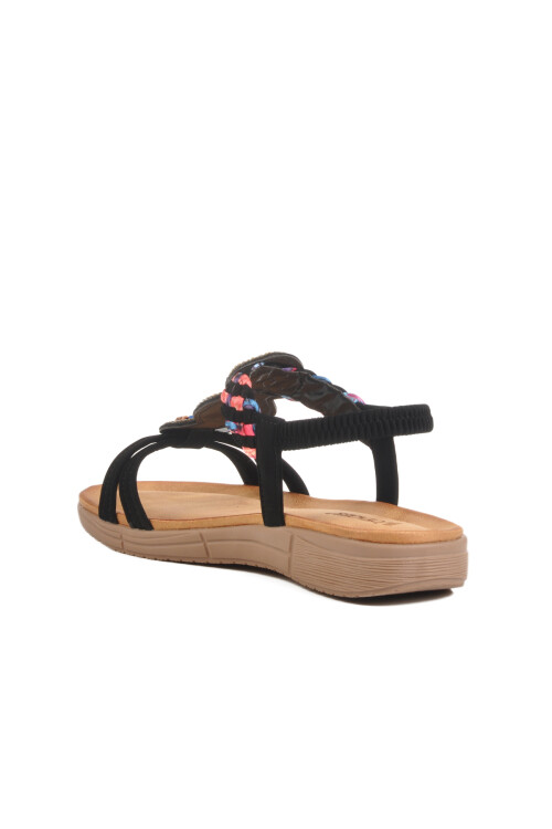 Siyah Hakiki Deri Taş İşlemeli Hafif Kadın Sandalet B096 Z