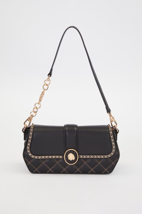 Black Round Buckle Detail Shoulder Bag 930389