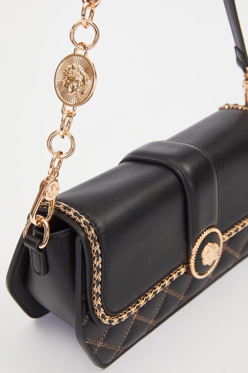 Black Round Buckle Detail Shoulder Bag 930389