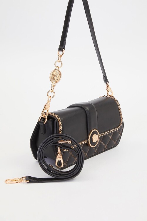 Black Round Buckle Detail Shoulder Bag 930389