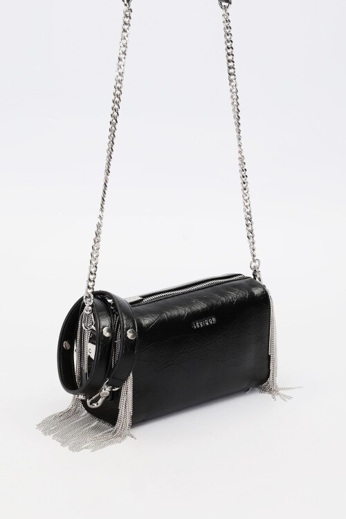 Black Tassel Chain Detailed Shoulder Bag 930425