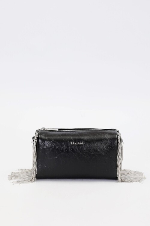 Black Tassel Chain Detailed Shoulder Bag 930425