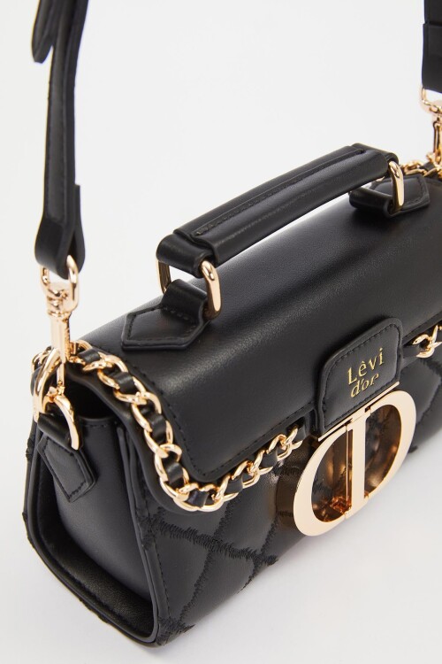 Black Metal Ring Detail Shoulder Bag 930427