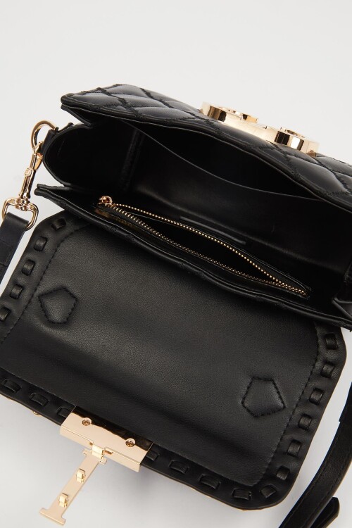 Black Metal Ring Detail Shoulder Bag 930427