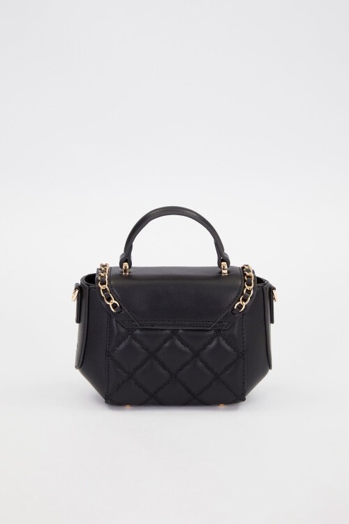 Black Rectangular Metal Lock Shoulder Bag 930428