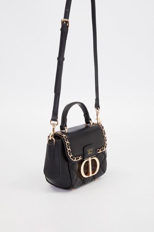 Black Rectangular Metal Lock Shoulder Bag 930428