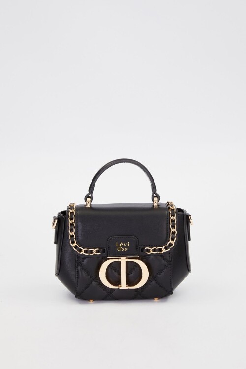 Black Rectangular Metal Lock Shoulder Bag 930428