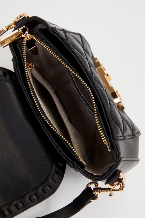 Black Rectangular Metal Lock Shoulder Bag 930428