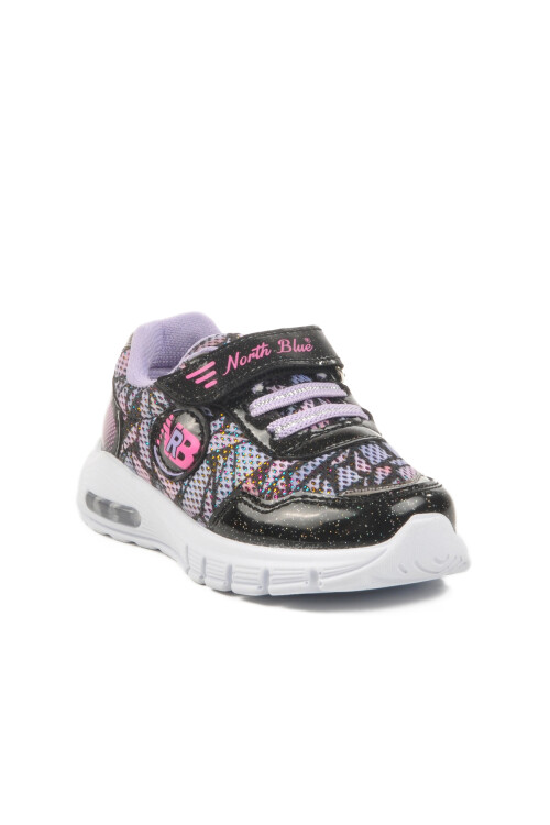 Black Lilac Velcro Lighted Girls Sneakers 336126 B