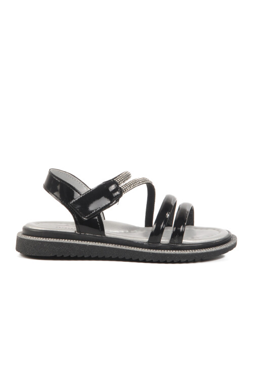 Black Patent Leather Velcro Orthopedic Girls Sandals 25T103 P