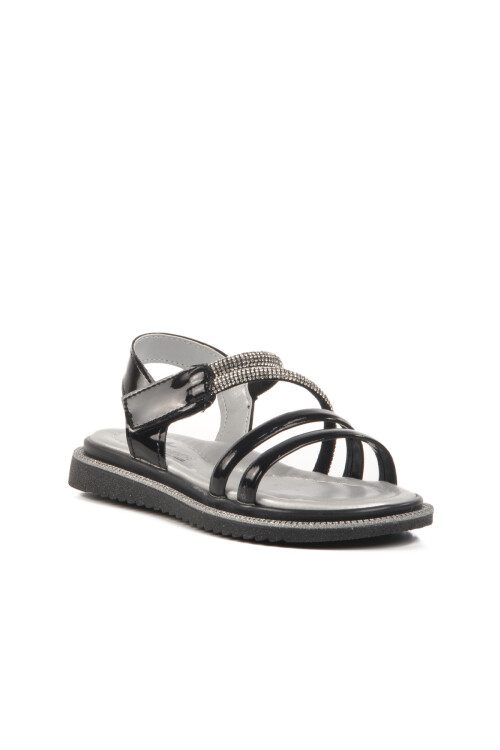 Black Patent Leather Velcro Orthopedic Girls Sandals 25T103 P