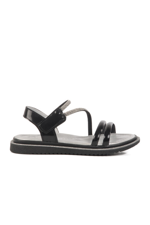 Black Patent Leather Velcro Orthopedic Girls Sandals 25T103 F