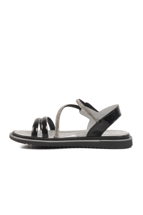 Black Patent Leather Velcro Orthopedic Girls Sandals 25T103 F