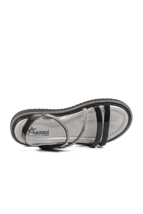 Black Patent Leather Velcro Orthopedic Girls Sandals 25T103 F