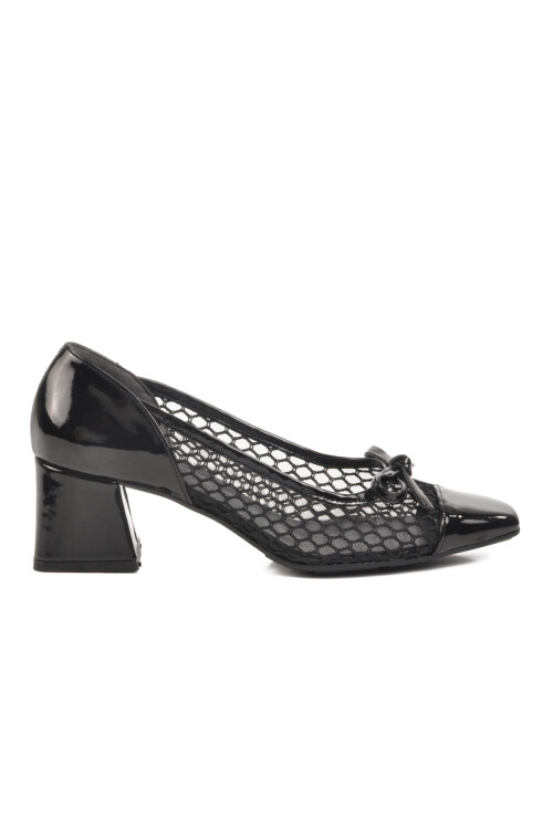 Black Patent Leather Anorak Knitted Womens Evening Shoes 250230 Z