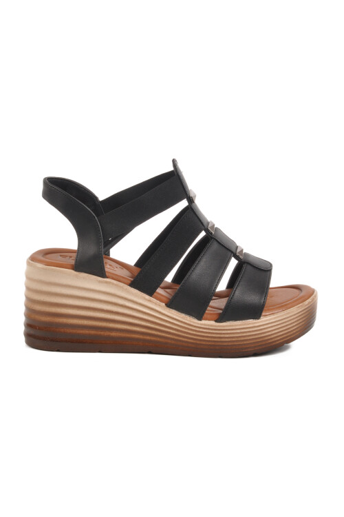 Siyah Cırtlı Topuklu Kadın Sandalet T-001 Z