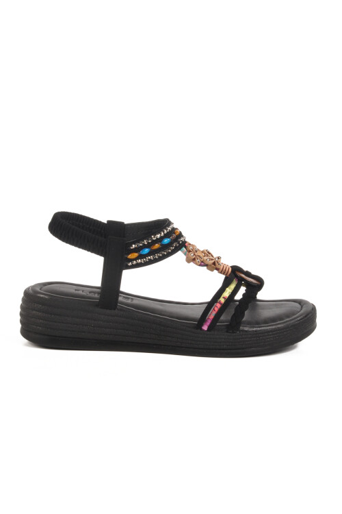 Siyah İşlemeli Hafif Kadın Sandalet Florin T-008 Z