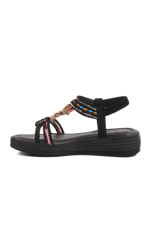 Siyah İşlemeli Hafif Kadın Sandalet Florin T-008 Z