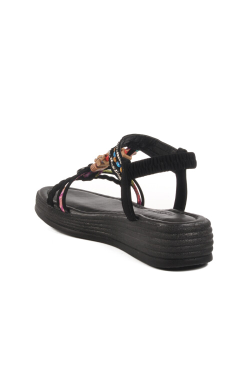 Siyah İşlemeli Hafif Kadın Sandalet Florin T-008 Z